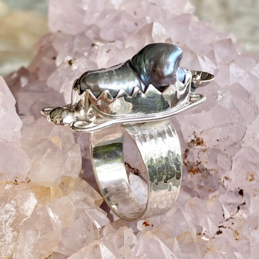 RR 14847-(HANDMADE 925 BALI SILVER RING WITH BAROQUE PEARL)